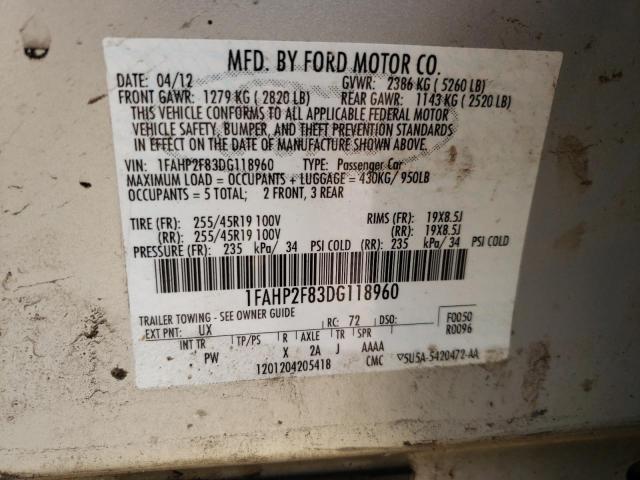 Photo 9 VIN: 1FAHP2F83DG118960 - FORD TAURUS SE 