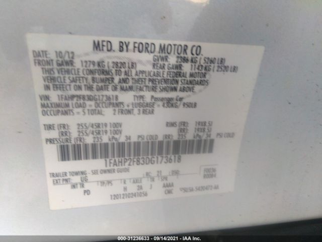 Photo 8 VIN: 1FAHP2F83DG173618 - FORD TAURUS 