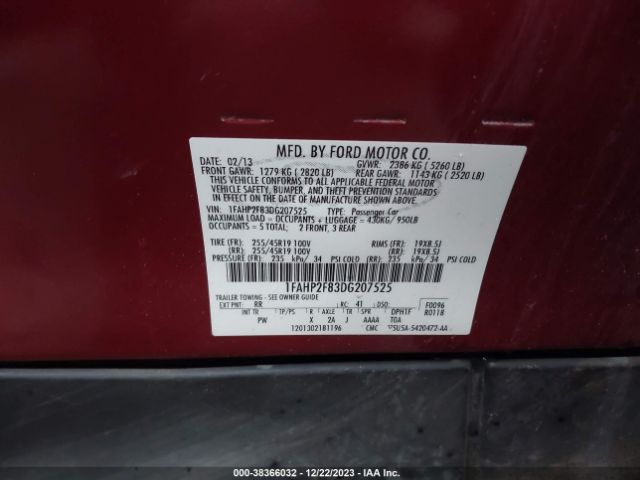 Photo 8 VIN: 1FAHP2F83DG207525 - FORD TAURUS 