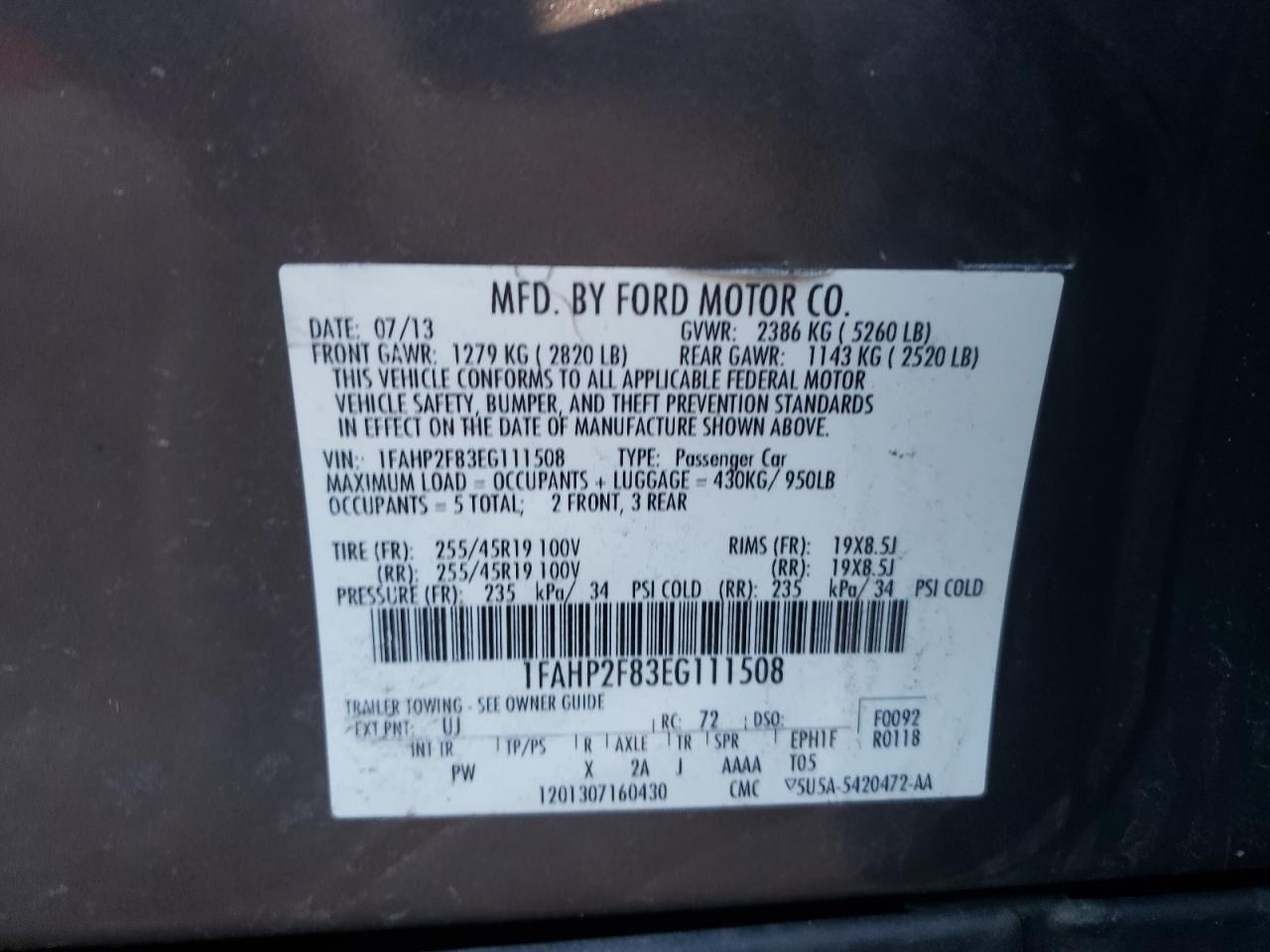 Photo 11 VIN: 1FAHP2F83EG111508 - FORD TAURUS 