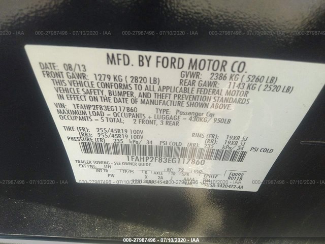 Photo 8 VIN: 1FAHP2F83EG117860 - FORD TAURUS 