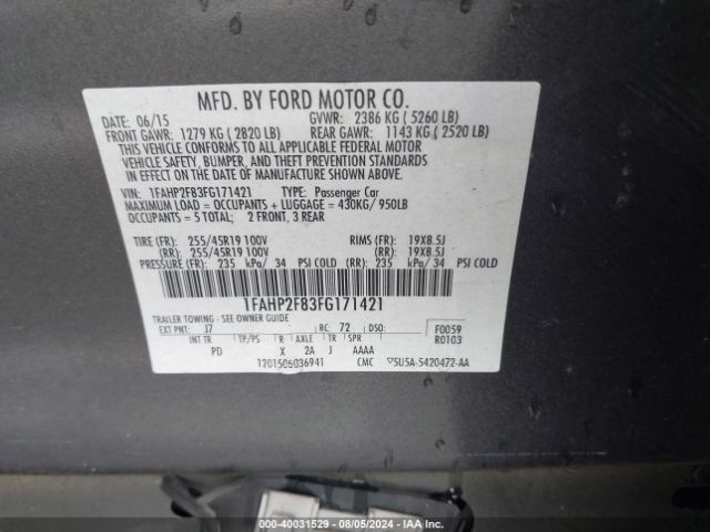 Photo 8 VIN: 1FAHP2F83FG171421 - FORD TAURUS 