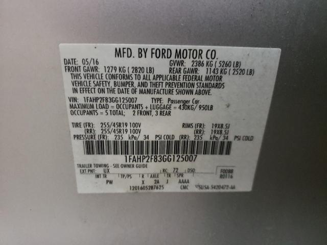 Photo 9 VIN: 1FAHP2F83GG125007 - FORD TAURUS LIM 