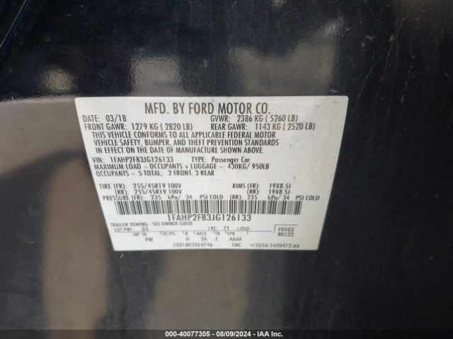 Photo 8 VIN: 1FAHP2F83JG126133 - FORD TAURUS 