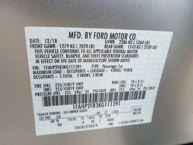 Photo 9 VIN: 1FAHP2F83KG111391 - FORD TAURUS LIM 