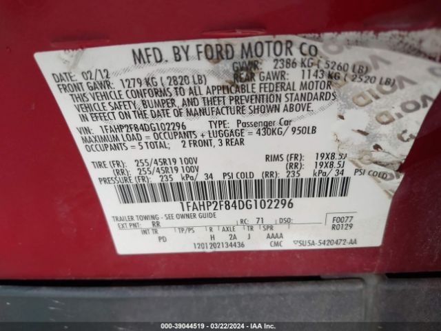 Photo 8 VIN: 1FAHP2F84DG102296 - FORD TAURUS 