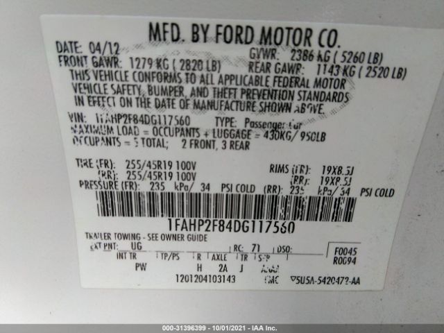 Photo 8 VIN: 1FAHP2F84DG117560 - FORD TAURUS 