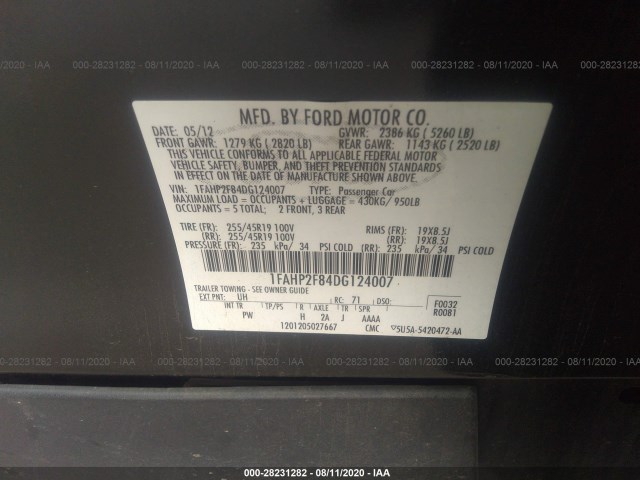 Photo 8 VIN: 1FAHP2F84DG124007 - FORD TAURUS 