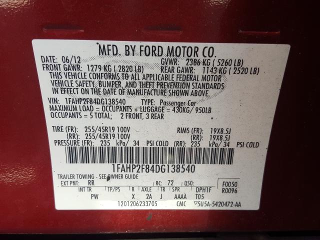 Photo 9 VIN: 1FAHP2F84DG138540 - FORD TAURUS LIM 