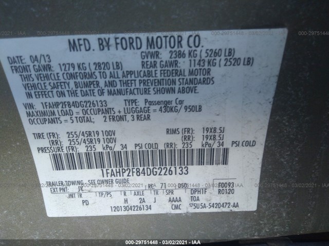 Photo 8 VIN: 1FAHP2F84DG226133 - FORD TAURUS 