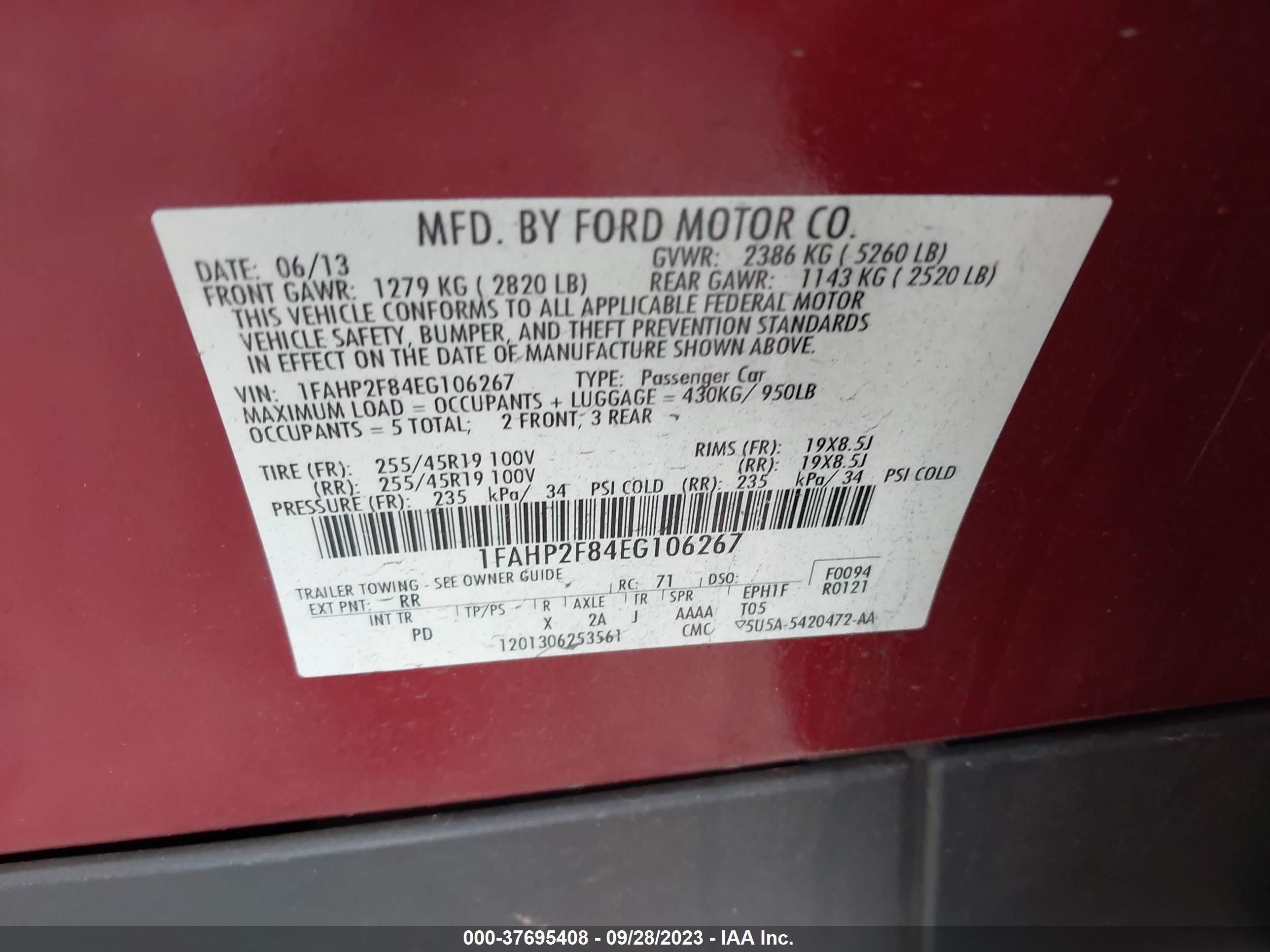 Photo 8 VIN: 1FAHP2F84EG106267 - FORD TAURUS 