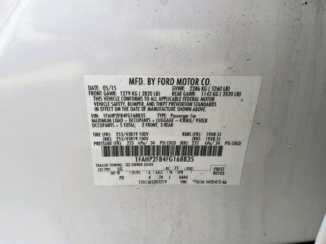 Photo 9 VIN: 1FAHP2F84FG168835 - FORD TAURUS LIM 