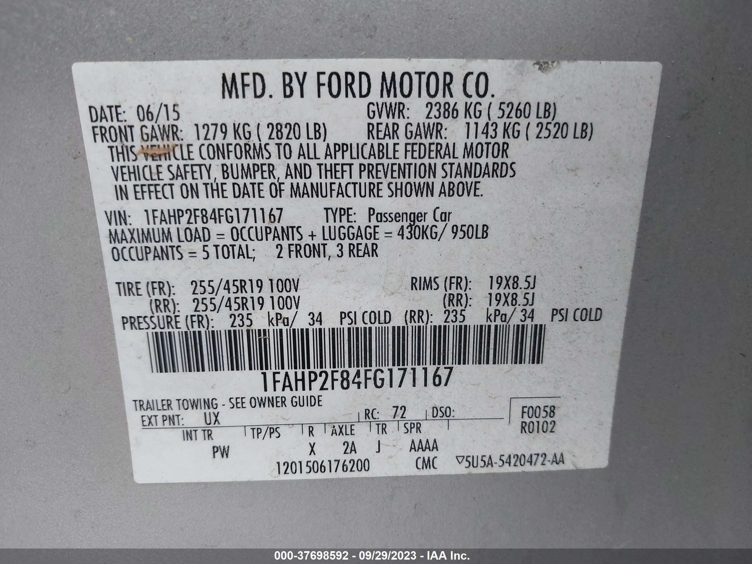 Photo 8 VIN: 1FAHP2F84FG171167 - FORD TAURUS 