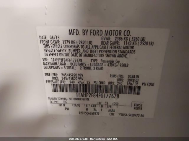 Photo 8 VIN: 1FAHP2F84FG177678 - FORD TAURUS 