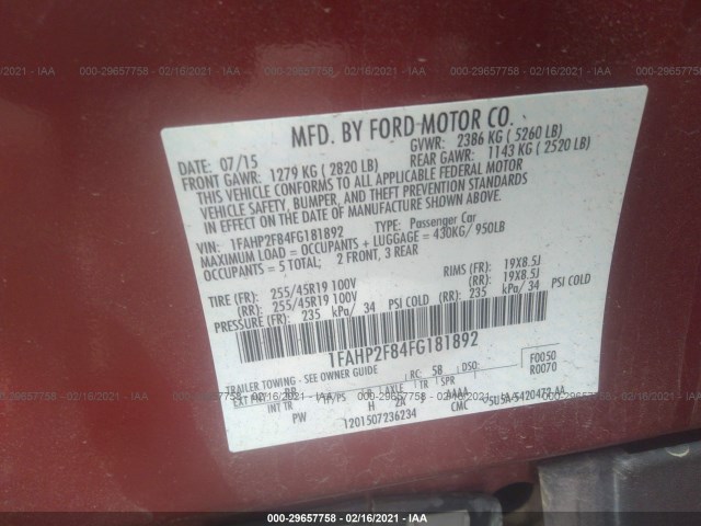 Photo 8 VIN: 1FAHP2F84FG181892 - FORD TAURUS 