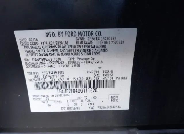 Photo 8 VIN: 1FAHP2F84GG111620 - FORD TAURUS 