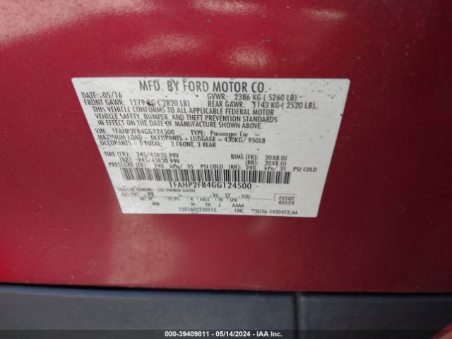 Photo 8 VIN: 1FAHP2F84GG124500 - FORD TAURUS 