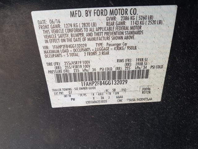 Photo 9 VIN: 1FAHP2F84GG132029 - FORD TAURUS LIM 