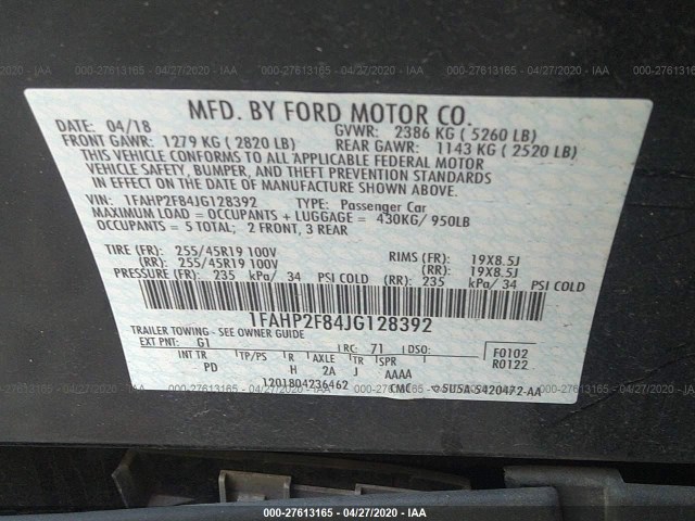 Photo 8 VIN: 1FAHP2F84JG128392 - FORD TAURUS 