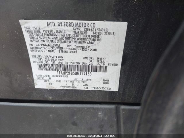 Photo 8 VIN: 1FAHP2F85DG129183 - FORD TAURUS 