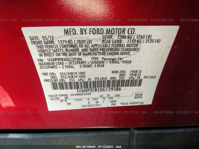 Photo 8 VIN: 1FAHP2F85DG129586 - FORD TAURUS 