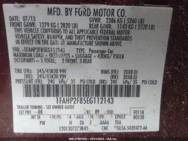 Photo 8 VIN: 1FAHP2F85EG112143 - FORD TAURUS 