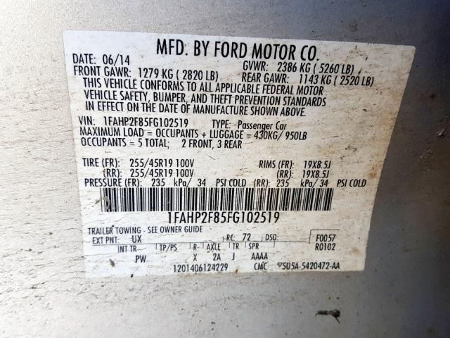 Photo 9 VIN: 1FAHP2F85FG102519 - FORD TAURUS LIM 