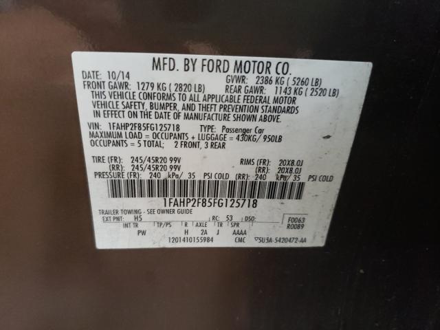 Photo 9 VIN: 1FAHP2F85FG125718 - FORD TAURUS LIM 