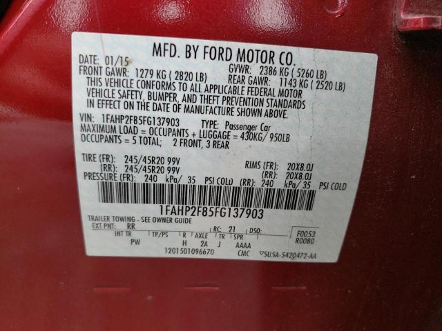 Photo 9 VIN: 1FAHP2F85FG137903 - FORD TAURUS LIM 