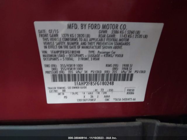 Photo 8 VIN: 1FAHP2F85FG180248 - FORD TAURUS 