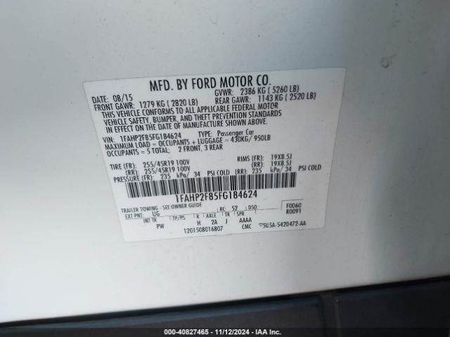 Photo 8 VIN: 1FAHP2F85FG184624 - FORD TAURUS 