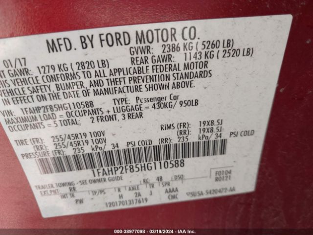 Photo 8 VIN: 1FAHP2F85HG110588 - FORD TAURUS 