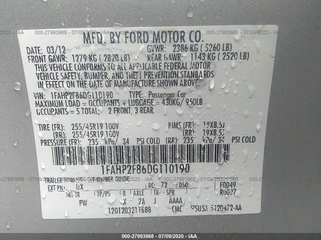 Photo 8 VIN: 1FAHP2F86DG110190 - FORD TAURUS 