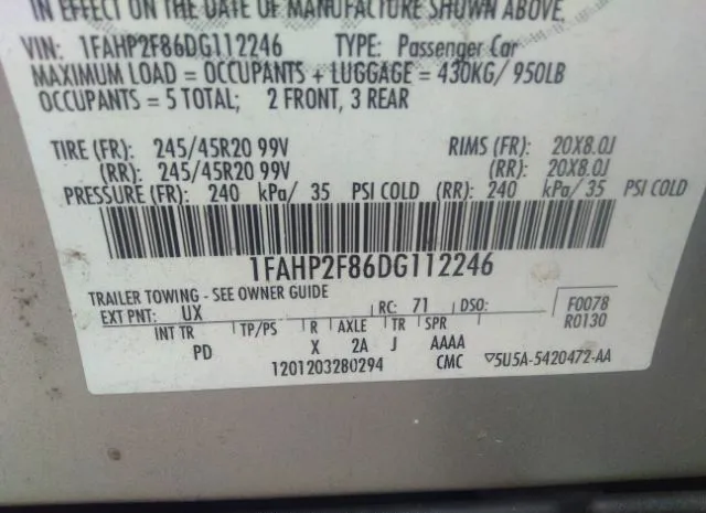 Photo 8 VIN: 1FAHP2F86DG112246 - FORD TAURUS 