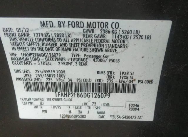 Photo 8 VIN: 1FAHP2F86DG126079 - FORD TAURUS 