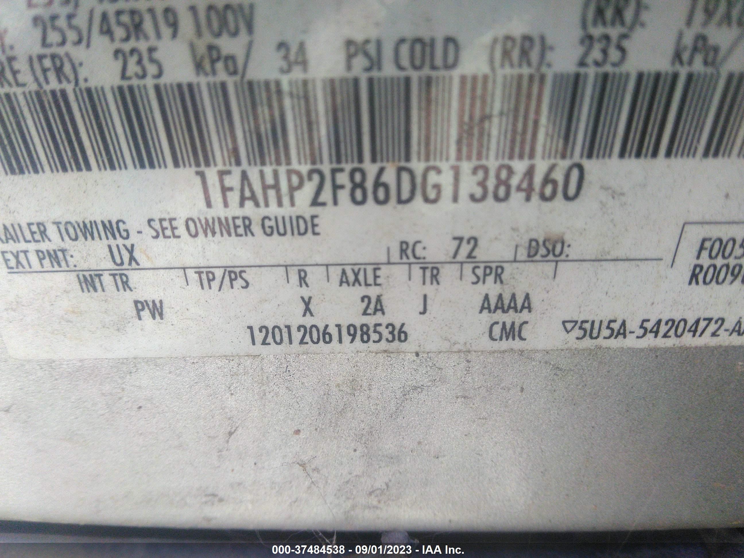 Photo 8 VIN: 1FAHP2F86DG138460 - FORD TAURUS 