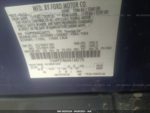 Photo 8 VIN: 1FAHP2F86DG168770 - FORD TAURUS 