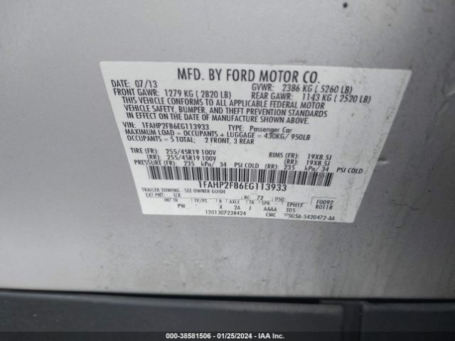 Photo 8 VIN: 1FAHP2F86EG113933 - FORD TAURUS 