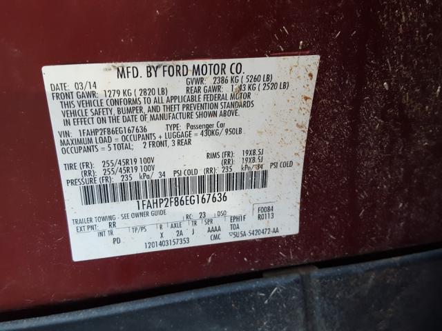 Photo 9 VIN: 1FAHP2F86EG167636 - FORD TAURUS LIM 