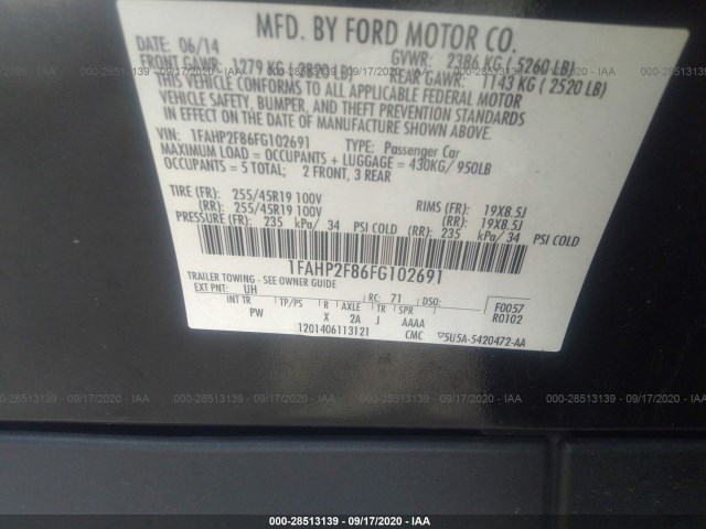 Photo 8 VIN: 1FAHP2F86FG102691 - FORD TAURUS 