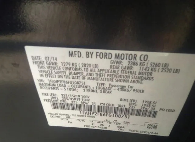 Photo 8 VIN: 1FAHP2F86FG108751 - FORD TAURUS 