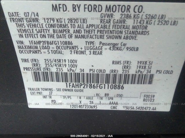 Photo 8 VIN: 1FAHP2F86FG110886 - FORD TAURUS 