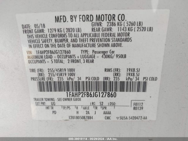 Photo 8 VIN: 1FAHP2F86JG127860 - FORD TAURUS 