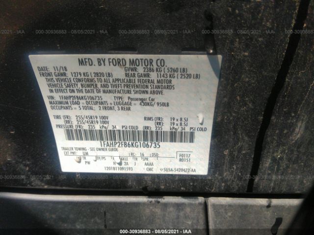 Photo 8 VIN: 1FAHP2F86KG106735 - FORD TAURUS 