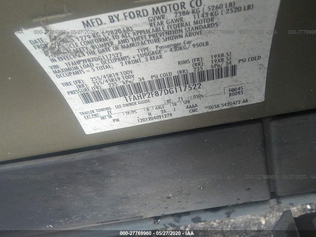 Photo 8 VIN: 1FAHP2F87DG117522 - FORD TAURUS 