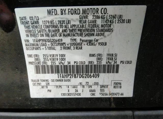 Photo 8 VIN: 1FAHP2F87DG206409 - FORD TAURUS 