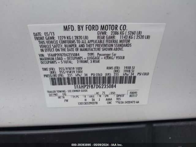 Photo 8 VIN: 1FAHP2F87DG235084 - FORD TAURUS 