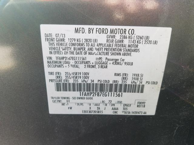 Photo 9 VIN: 1FAHP2F87EG111561 - FORD TAURUS LIM 