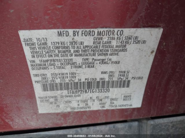 Photo 8 VIN: 1FAHP2F87EG133320 - FORD TAURUS 