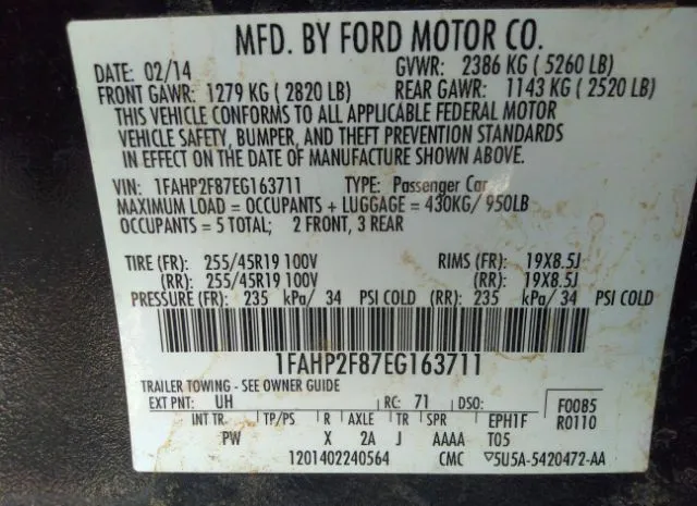 Photo 8 VIN: 1FAHP2F87EG163711 - FORD TAURUS 